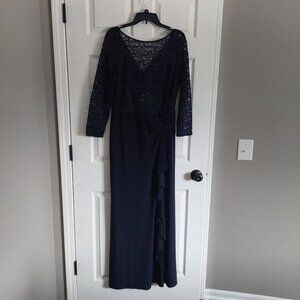 Ralph Lauren Formal Long Dress Navy 3/4 Sleeve Size 12 Mother of Bride Groom